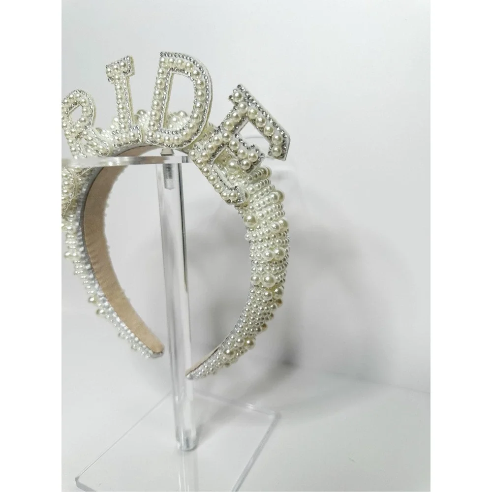 Bride Headband Women's Tiara Pearl Rhinestone Crown Bachelorette Party Accessory